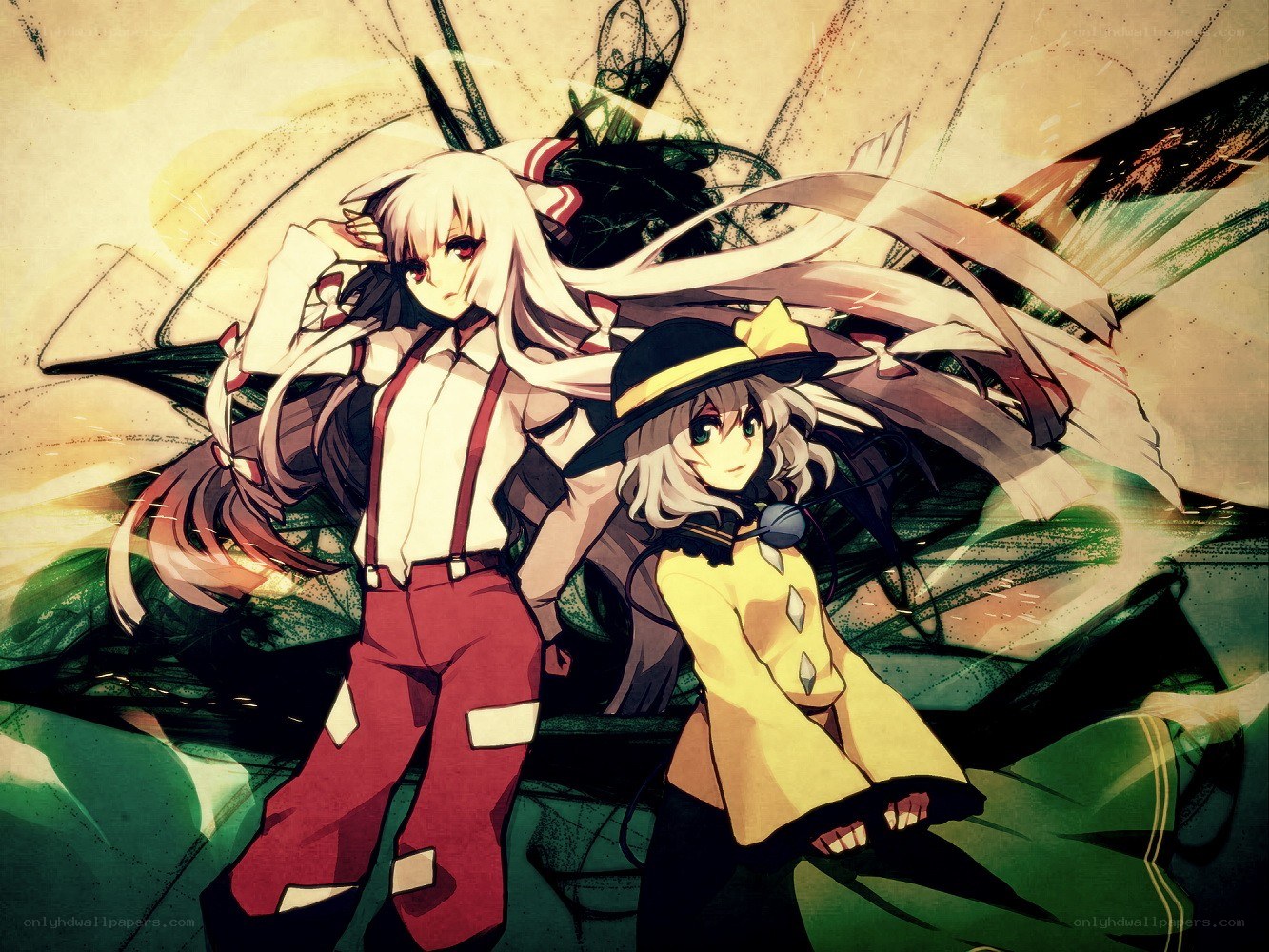 Two anime girls in dynamic pose