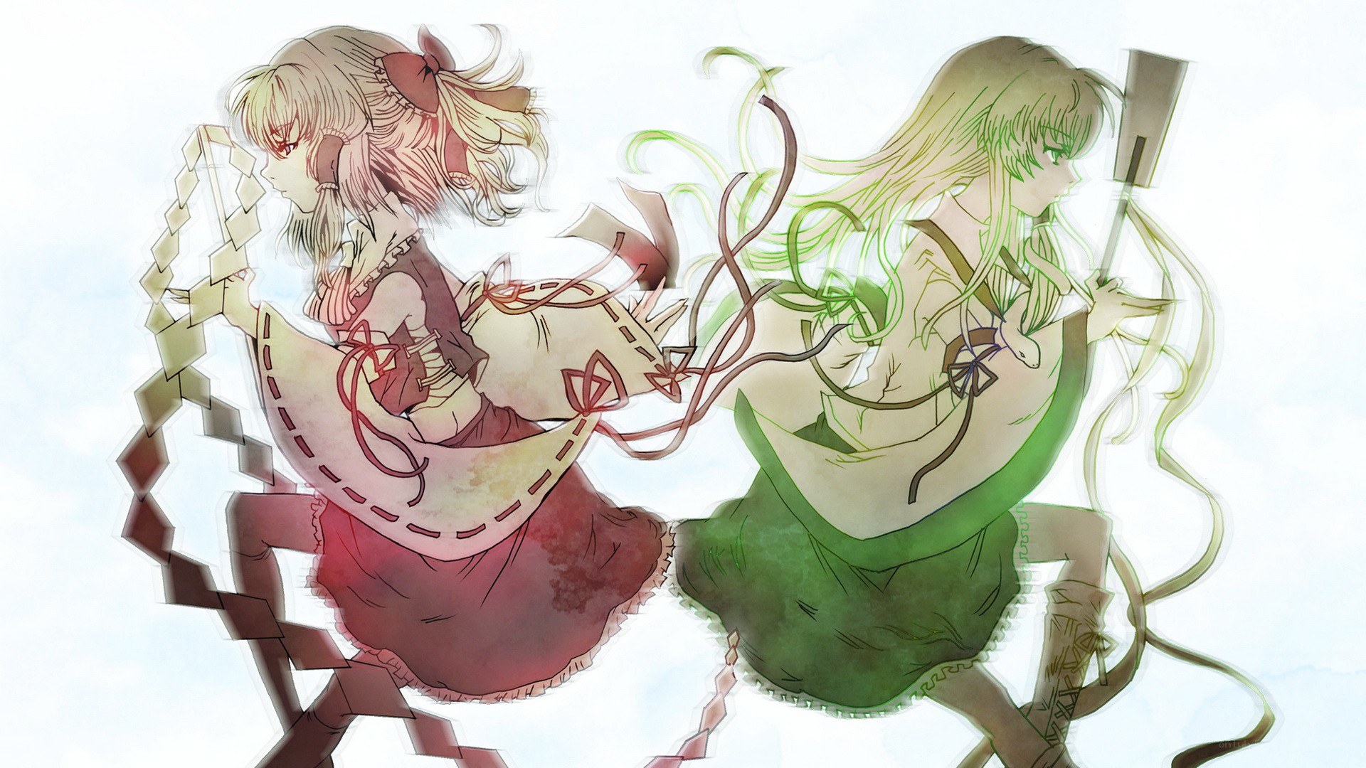 two anime girls in dynamic pose