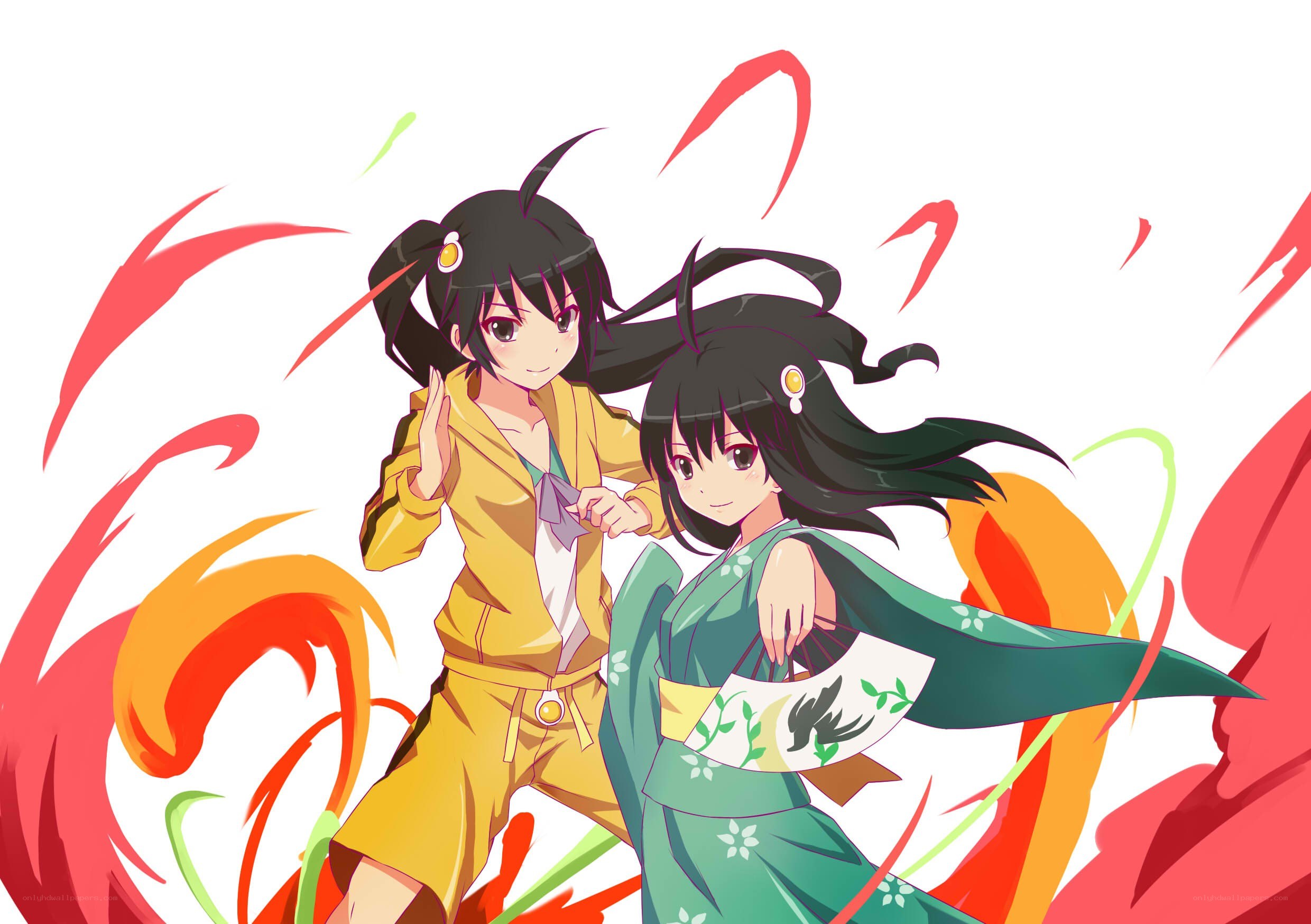 Two anime girls in dynamic pose