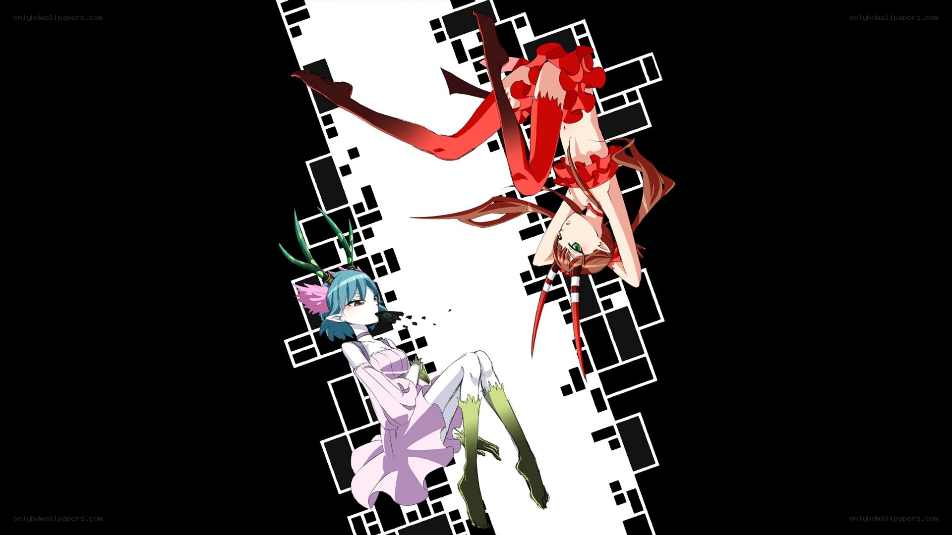 two anime girls in dynamic pose