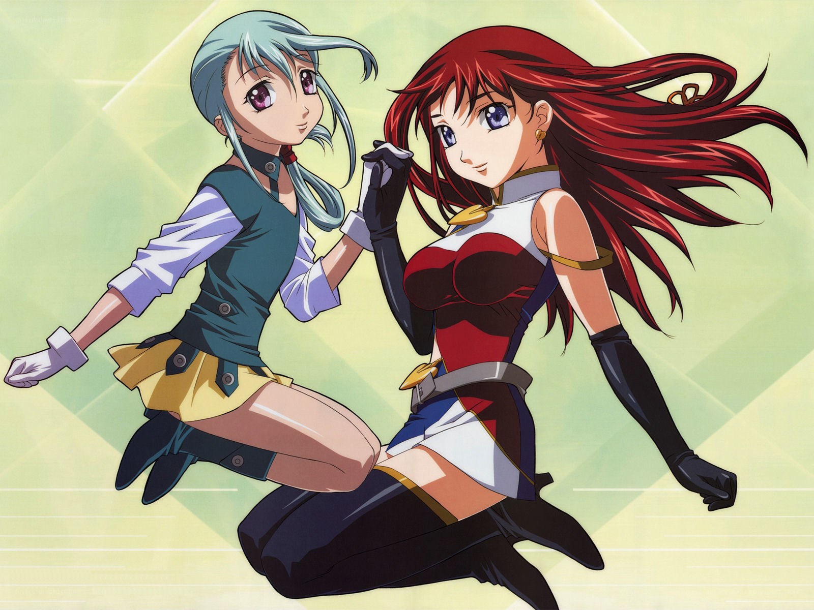 Two anime girls in dynamic pose