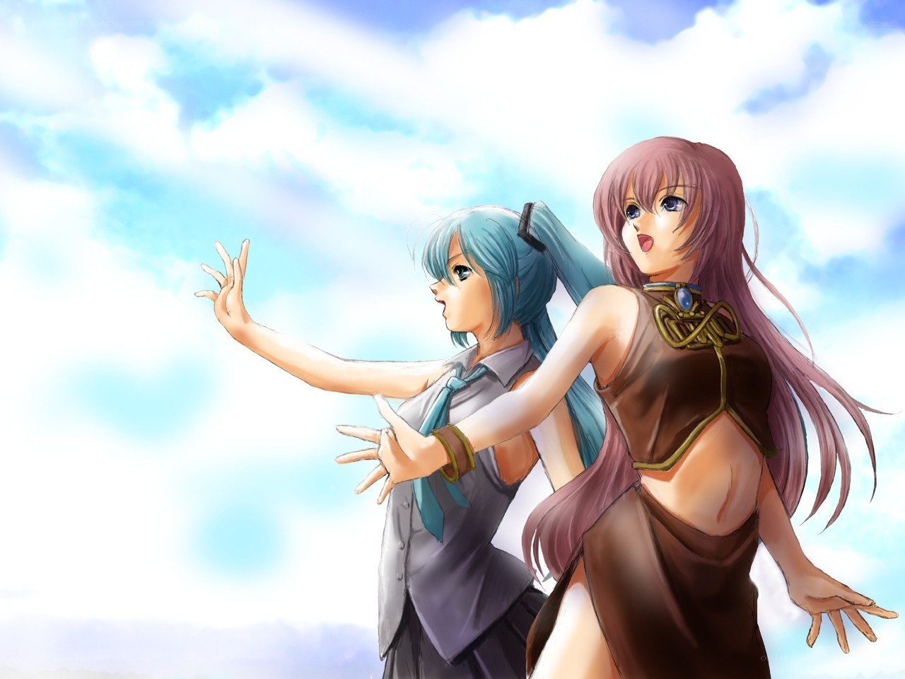 Two anime girls in dynamic pose