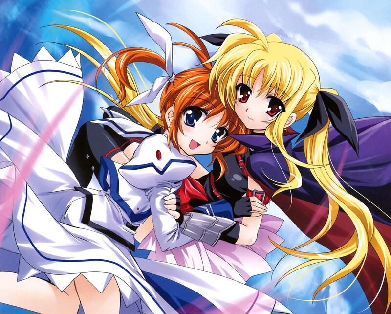 Two anime girls in dynamic pose