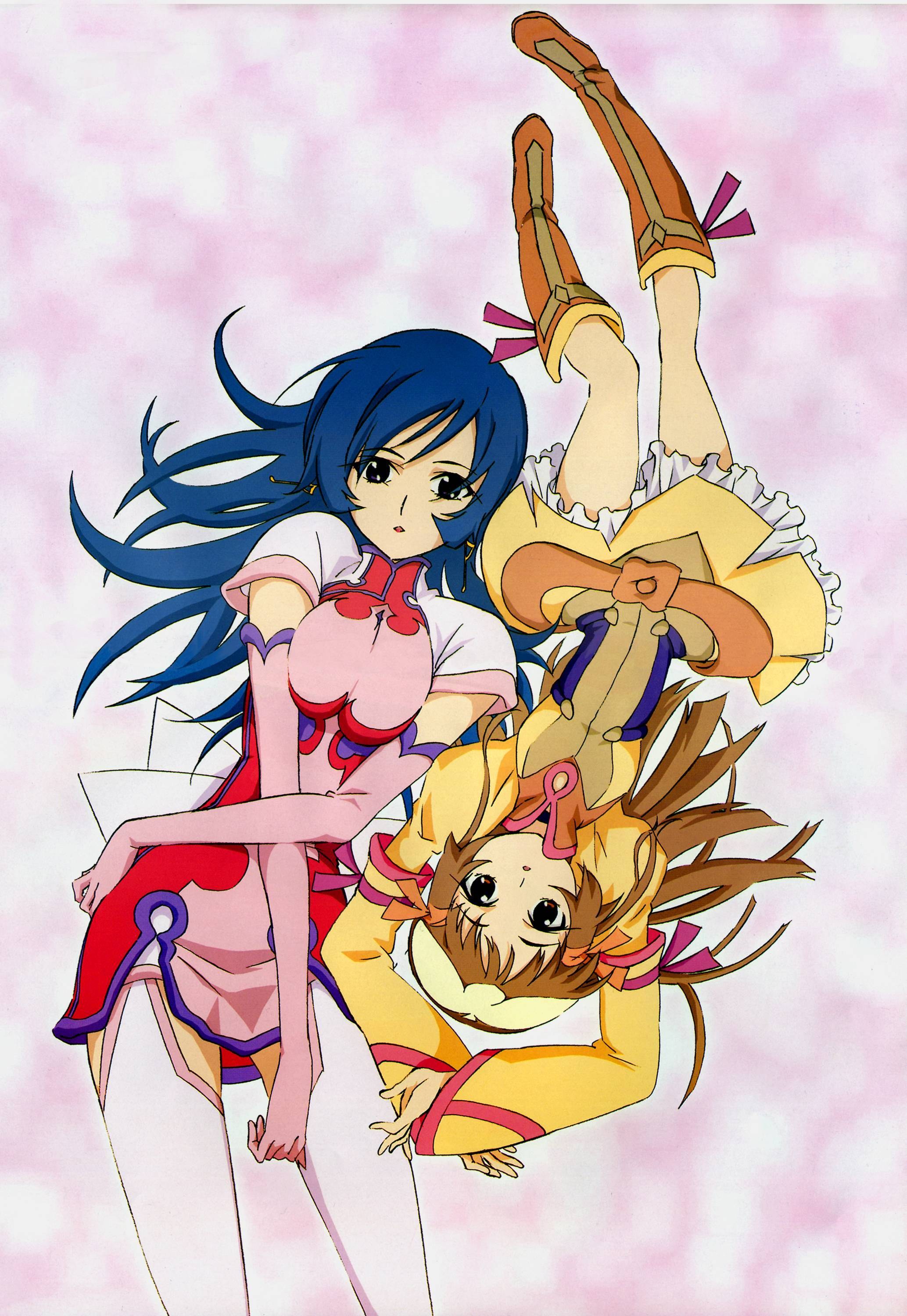 Two anime girls in dynamic pose