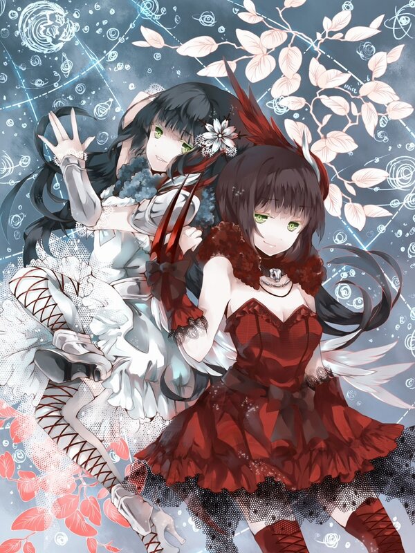 Two anime girls in elaborate dresses