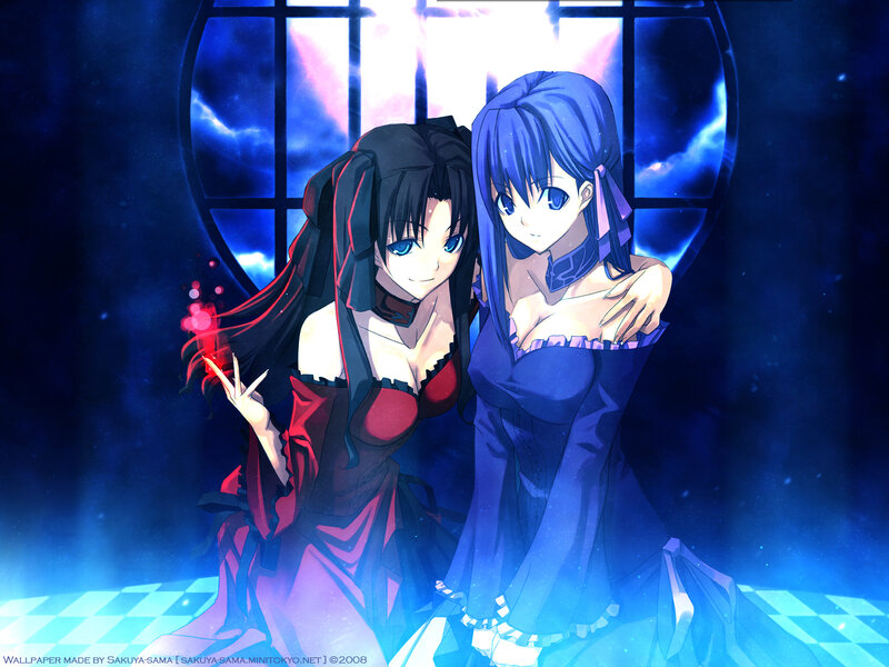 Two anime girls in elegant dresses
