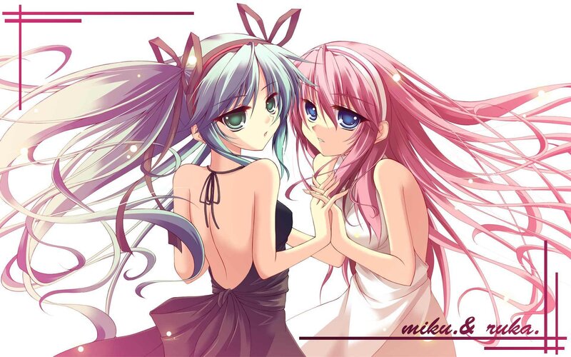 Two anime girls in elegant dresses