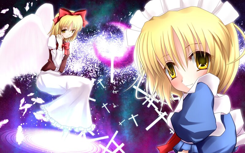 two anime girls in fantasy scene