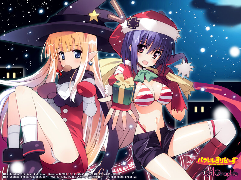 Two anime girls in festive costumes