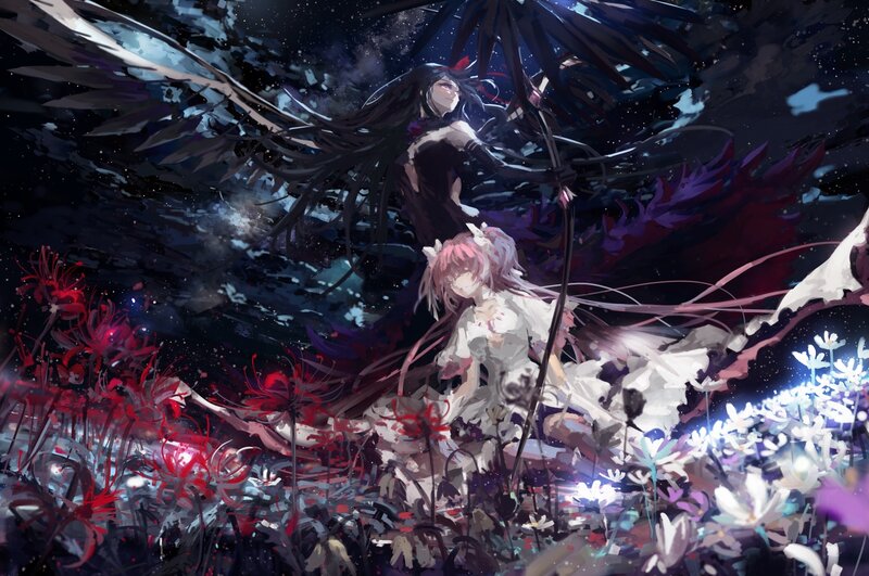 Two Anime Girls in Field — Black