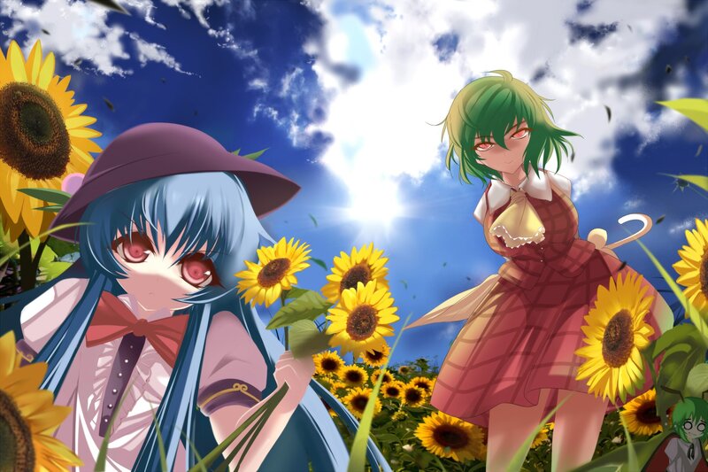 Two Anime Girls in Field — Blue, Bright
