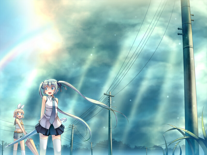 Two Anime Girls in Field — Blue, Dramatic, Afternoon