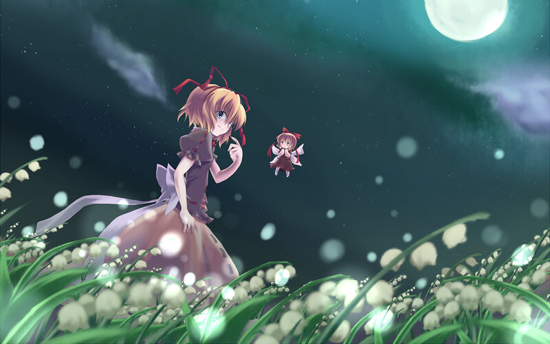 Two Anime Girls in Field — Green