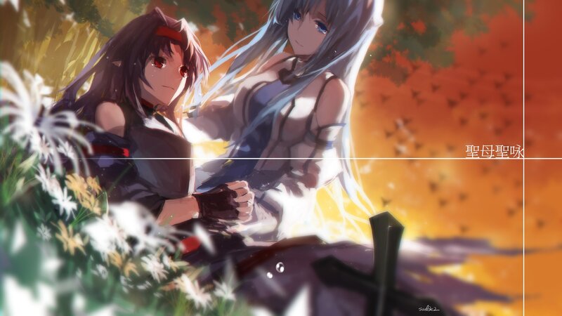 Two Anime Girls in Field — Orange