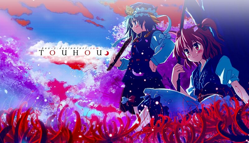 Two Anime Girls in Field — Purple, Dramatic