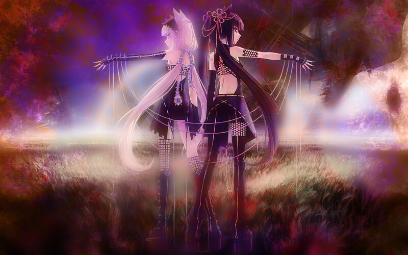 Two Anime Girls in Field — Purple