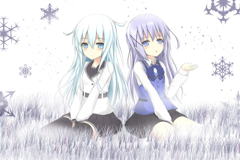 Two Anime Girls in Field — White