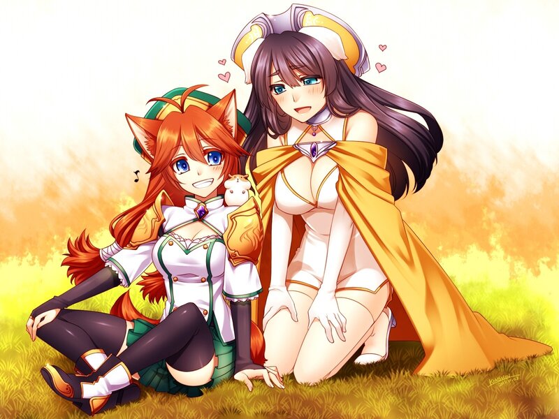 Two Anime Girls in Field — Yellow