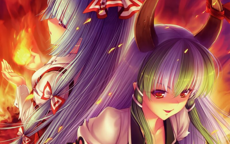 Two Anime Girls in Fire — Purple