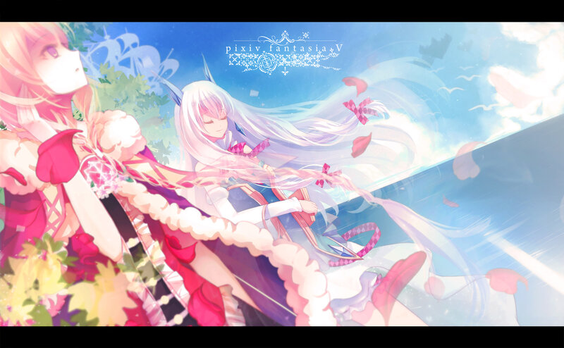 Two Anime Girls in Flight — Pink, Serene