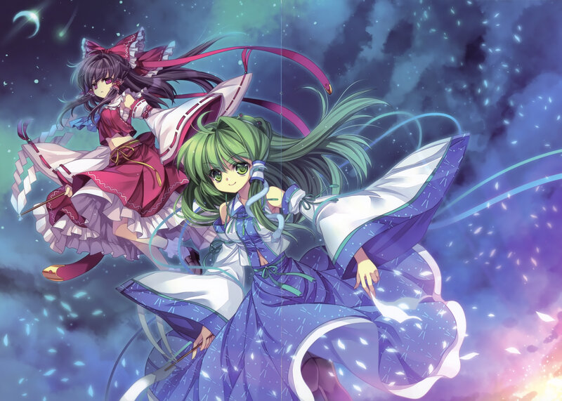 Two Anime Girls in Flight — Purple, Dramatic, Night