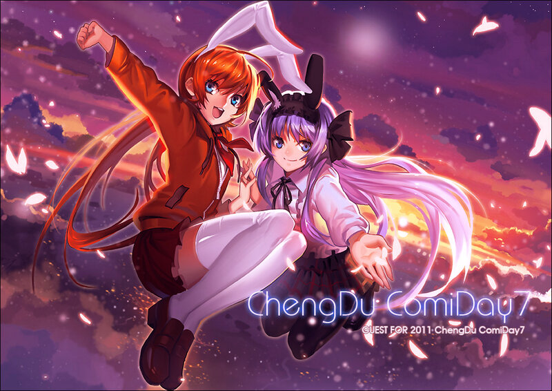 Two Anime Girls in Flight — Purple, Dramatic