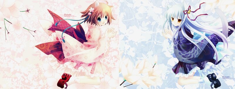 Two anime girls in floral backgrounds