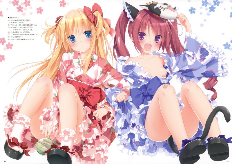 Two anime girls in floral dresses