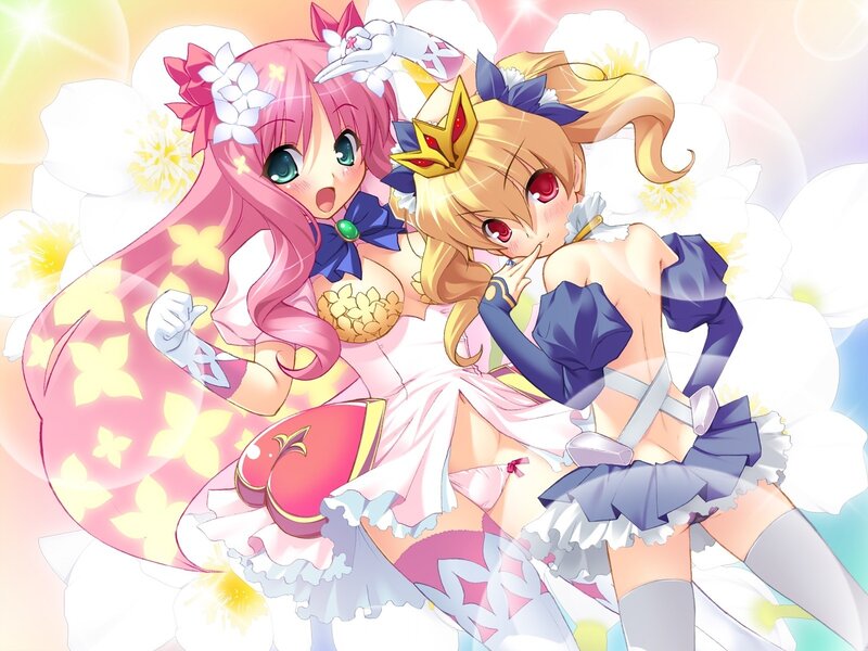 Two anime girls in floral outfits