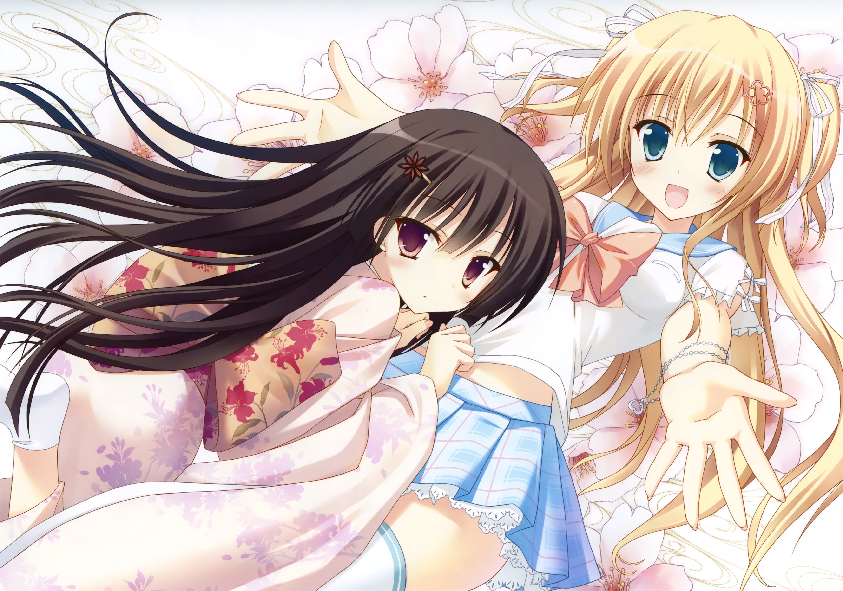 Two anime girls in floral setting