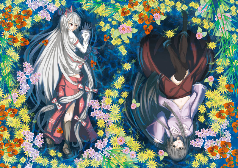 Two Anime Girls in Flowers — Blue