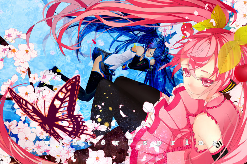 Two Anime Girls in Flowers — Pink