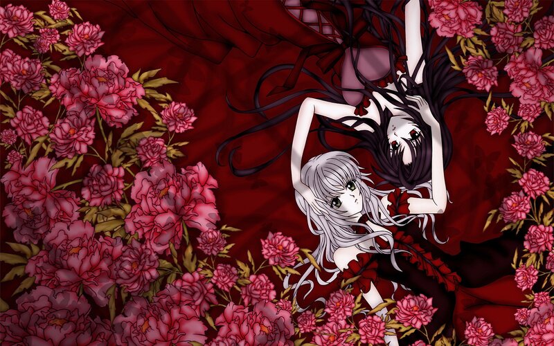 Two Anime Girls in Flowers — Red