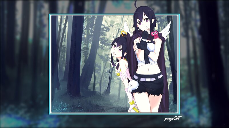 Two Anime Girls in Forest — Black, Mysterious