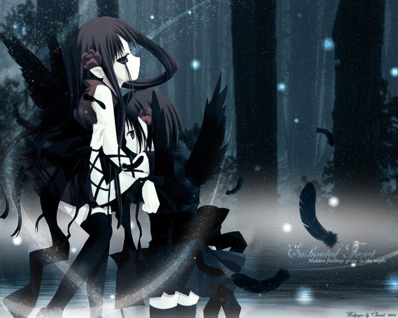 Two Anime Girls in Forest — Black