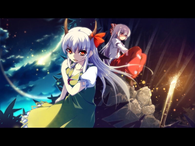 Two Anime Girls in Forest — Blue, Dramatic