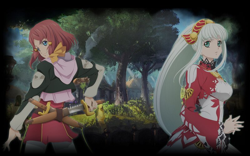 Two Anime Girls in Forest — Green, Dramatic, Night