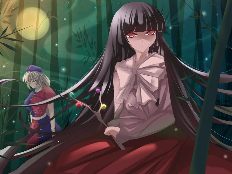 Two Anime Girls in Forest — Green, Mysterious