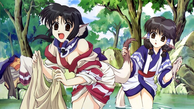 Two Anime Girls in Forest — Green, Playful, Afternoon