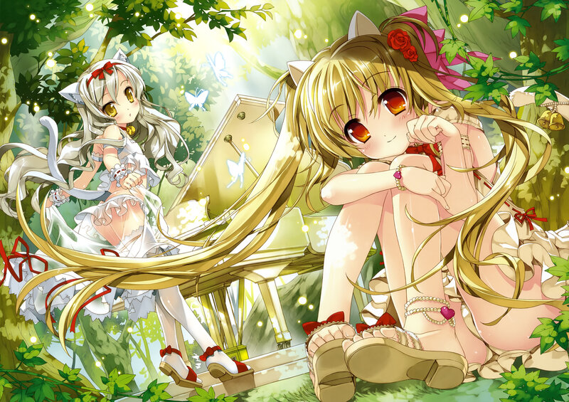 Two Anime Girls in Forest — Green, Serene