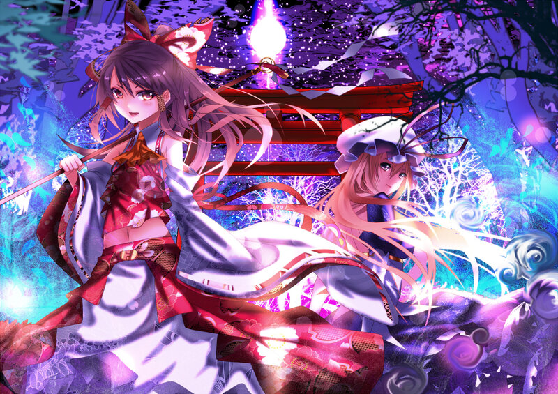 Two Anime Girls in Forest — Purple, Magical