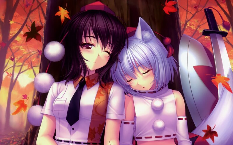 Two Anime Girls in Forest — Purple