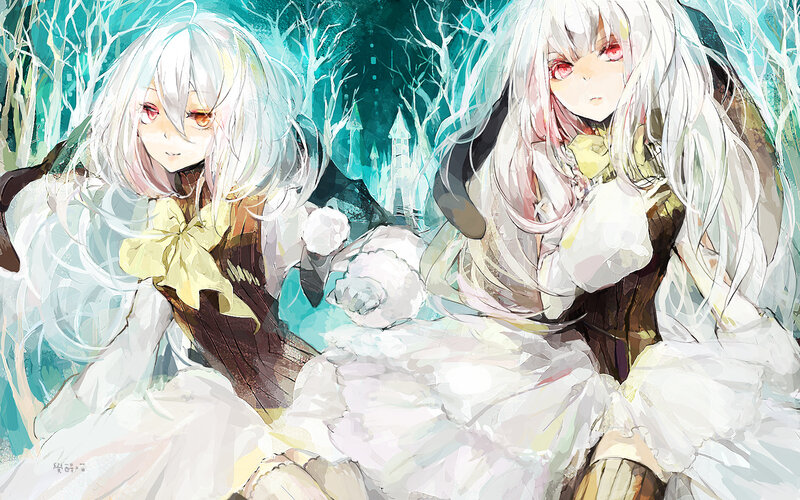 Two Anime Girls in Forest — White