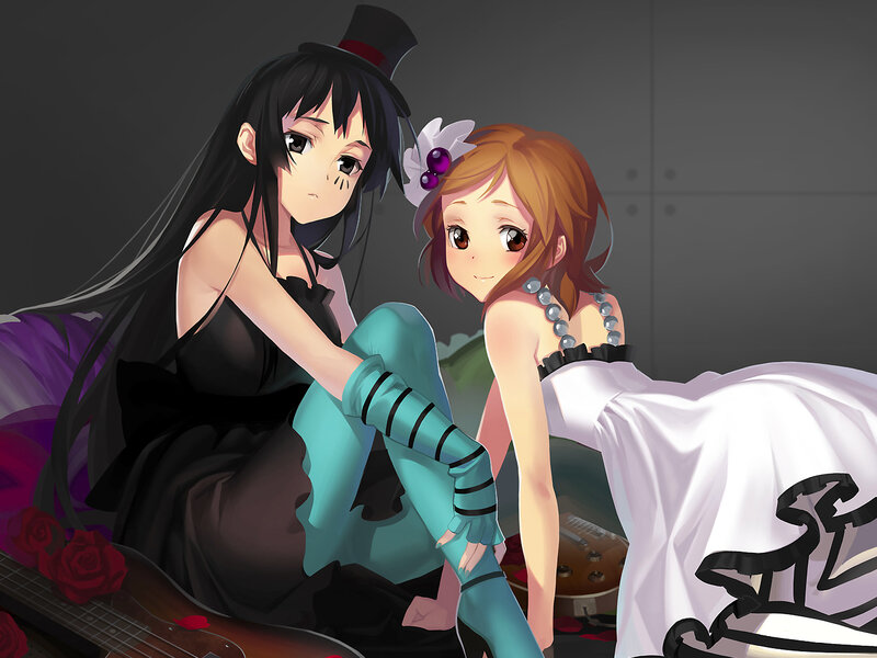 Two anime girls in formal wear