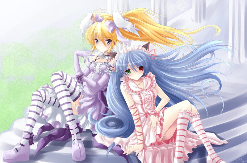 Two anime girls in frilly dresses