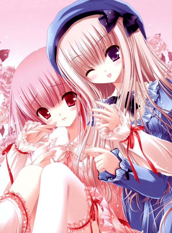 Two anime girls in frilly dresses