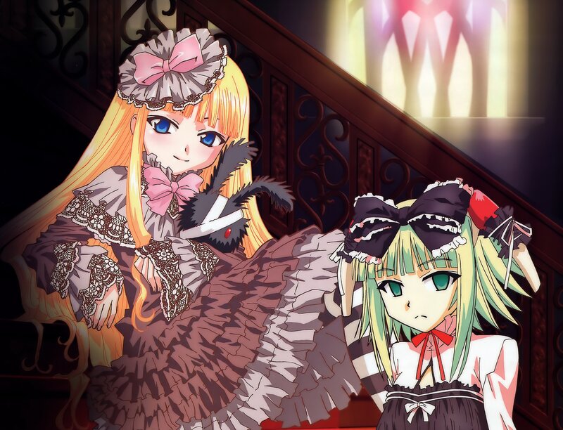 Two anime girls in frilly dresses