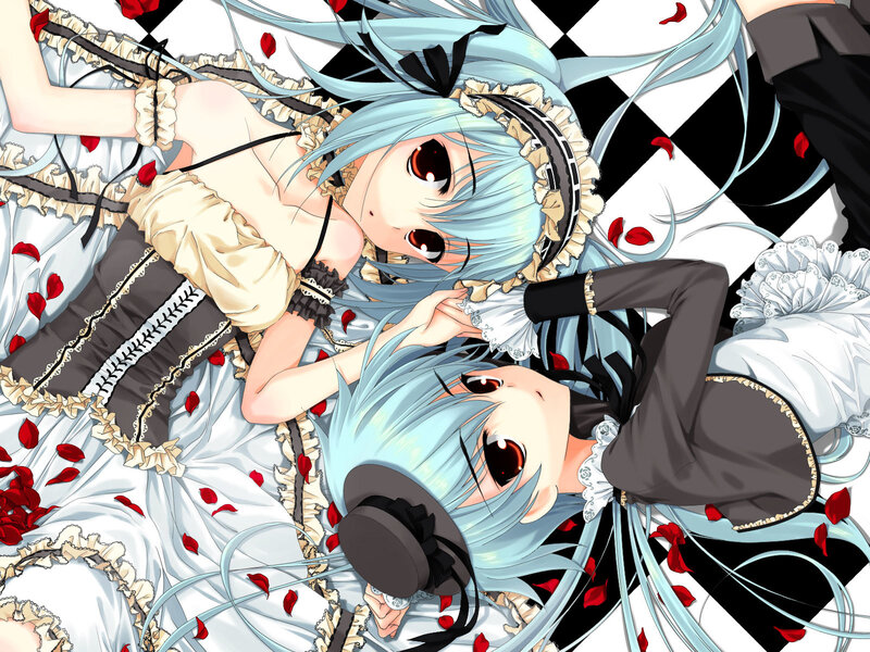 Two anime girls in frilly dresses