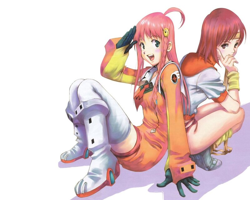 Two anime girls in futuristic outfits