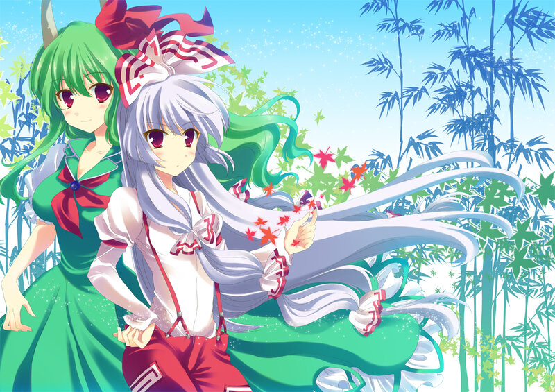 Two Anime Girls in Garden — Green